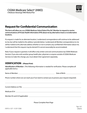 CIGNA Medicare Select Confidential Communication Request