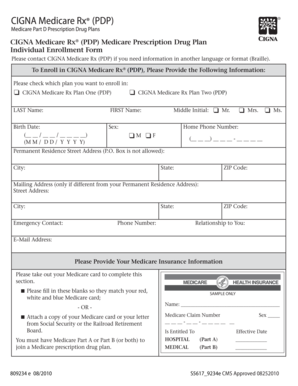 CIGNA Medicare Rx (PDP) Enrollment Form