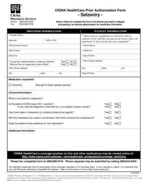 CIGNA Selzentry Prior Authorization Form