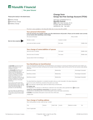 Manulife TFSA Change Form
