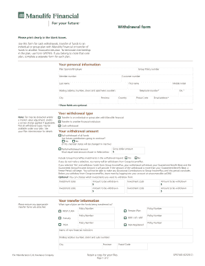 Manulife Financial Withdrawal Form