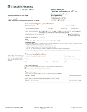 Notice of Death for Tax-Free Savings Account
