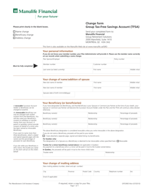 Manulife TFSA Change Form