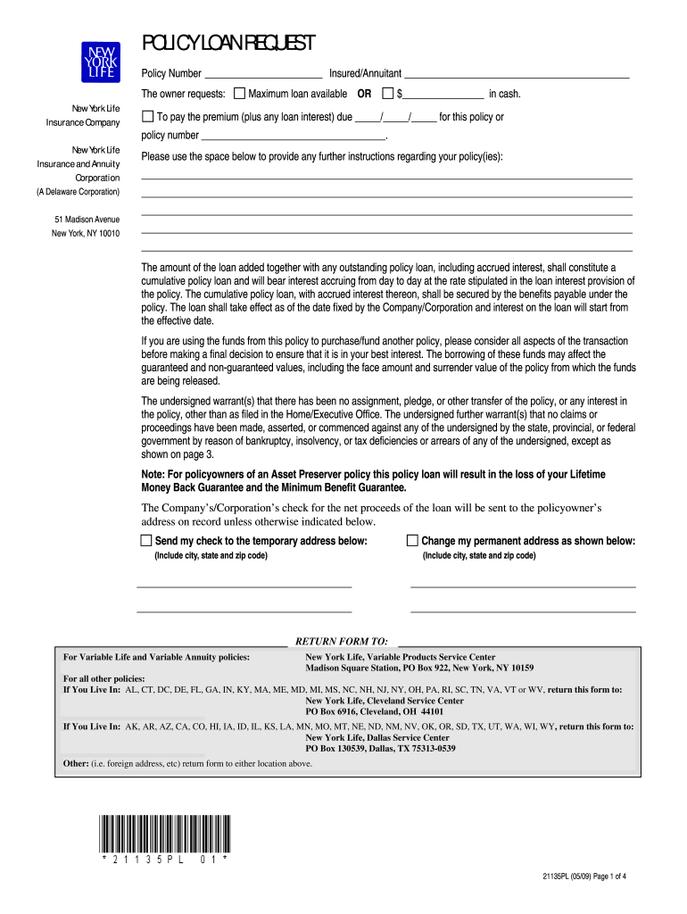 ny life loan 2009 form Preview on Page 1.