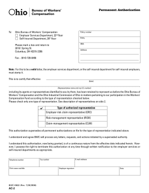 Ohio Workers' Compensation Authorization Form
