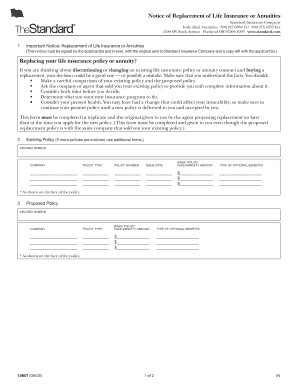 Notice of Replacement of Life Insurance or Annuities
