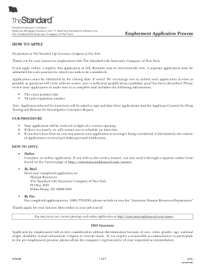 The Standard Life Insurance Company of New York Employment Application