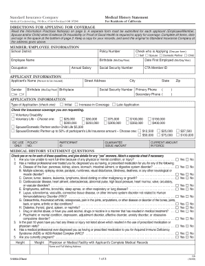 standard insureance co online medical history statement ga form