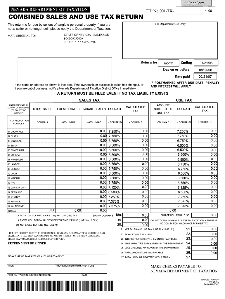 nevada state tax form Preview on Page 1