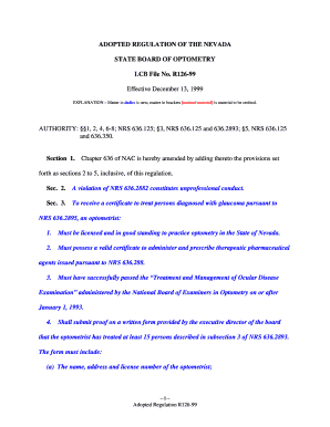 ADOPTED REGULATION OF THE NEVADA STATE BOARD OF OPTOMETRY LCB File No - leg state nv