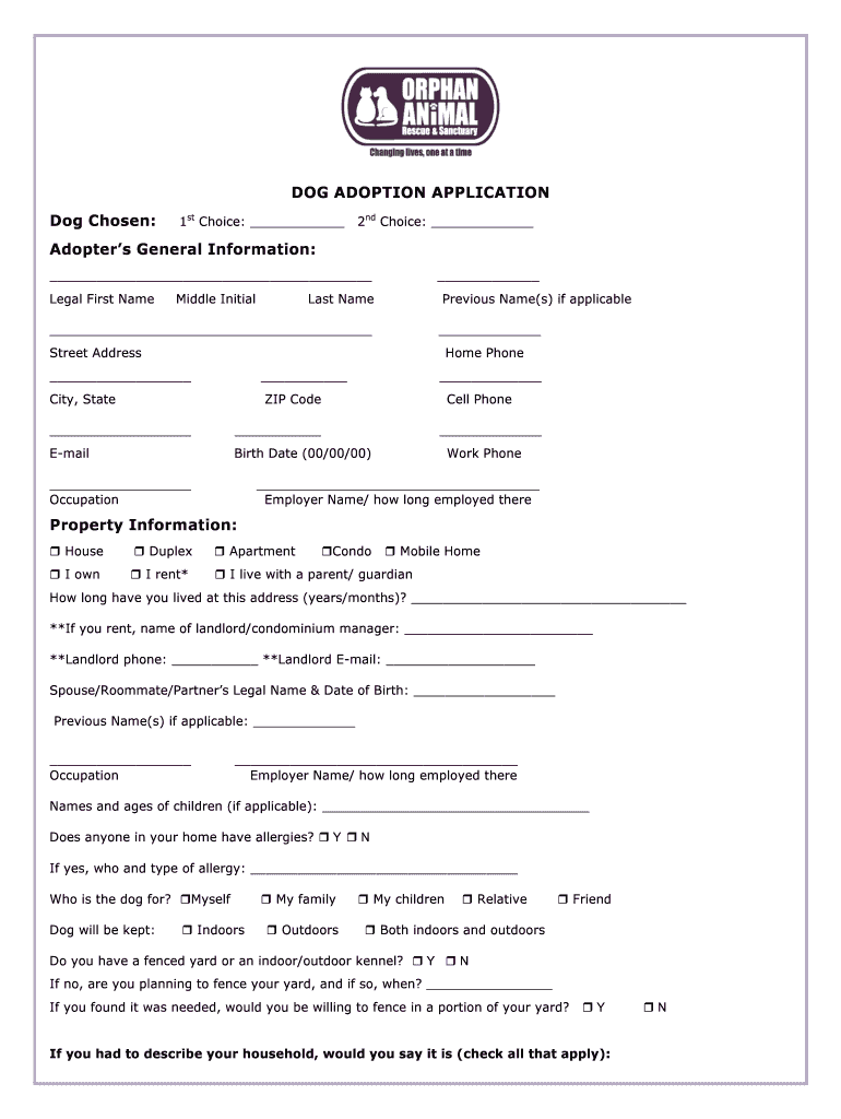 rescue dog adoption application Preview on Page 1