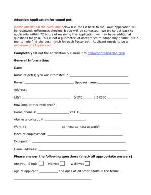 Adoption Application for Caged Pet