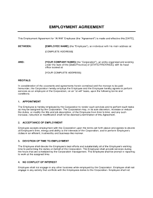Employment contract template form