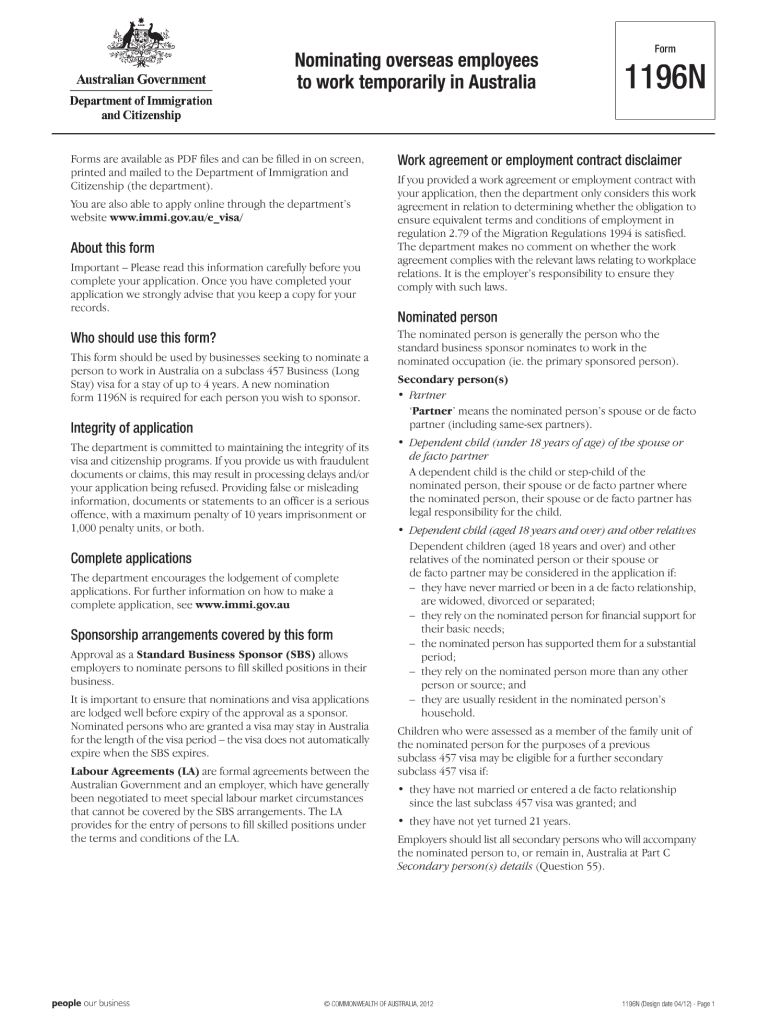 482 Visa Application Form Pdf Fill Out Sign Online DocHub
