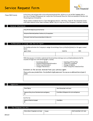 Sun Life Service Request Form