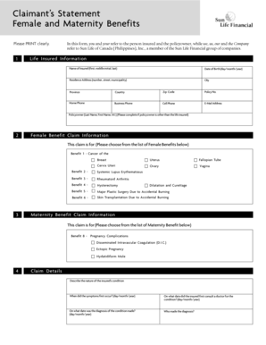 Sun Life of Canada Female and Maternity Benefits Claim Form