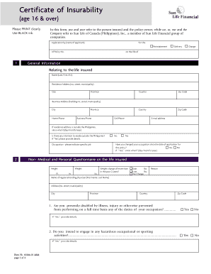 Certificate of Insurability Form 61284-01