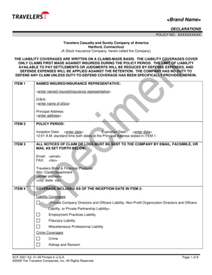 Travelers Casualty and Surety Company of America Liability Policy