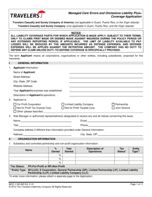 Managed Care Errors and Omissions Liability Application