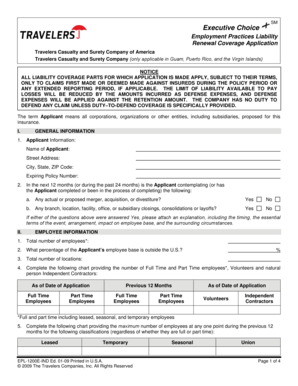 Employment Practices Liability Renewal Coverage Application