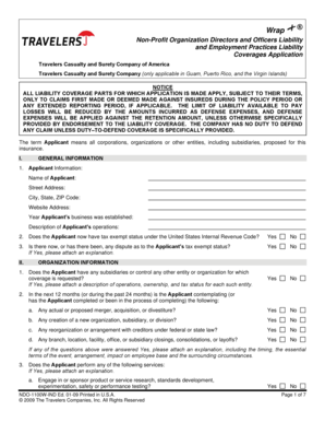 Non-Profit Directors and Officers Liability Application