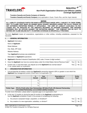 Non-Profit Directors and Officers Liability Application