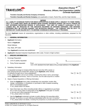 Directors and Officers Liability Coverage Application