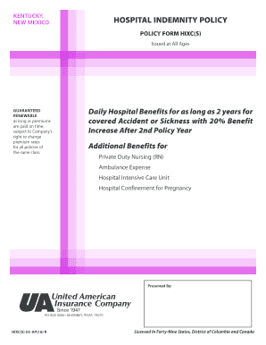 Kentucky New Mexico Hospital Indemnity Policy