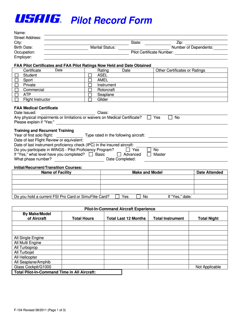 Usaig F 104 Form Fill Online Printable Fillable Blank PdfFiller