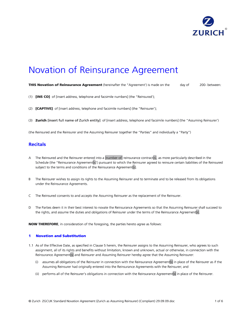 reinsurance novation Preview on Page 1