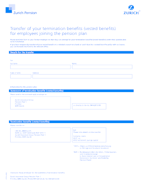 Swiss Pension Plan Termination Benefits Transfer Form