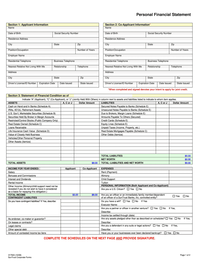truist personal financial statement Preview on Page 1.
