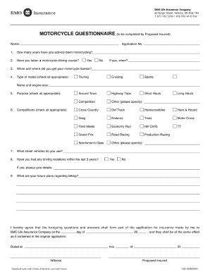 questionnaire for motorcycle