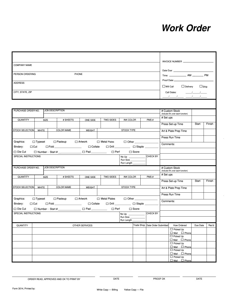 Blank Fillable Work Order Form Printable Forms Free Online