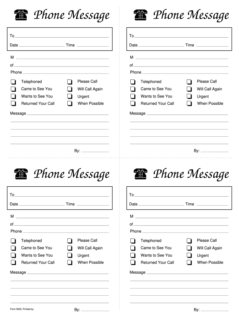 Phone Message Template Fill Online Printable Fillable Blank 