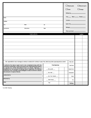 Order form template word - printable auto repair forms