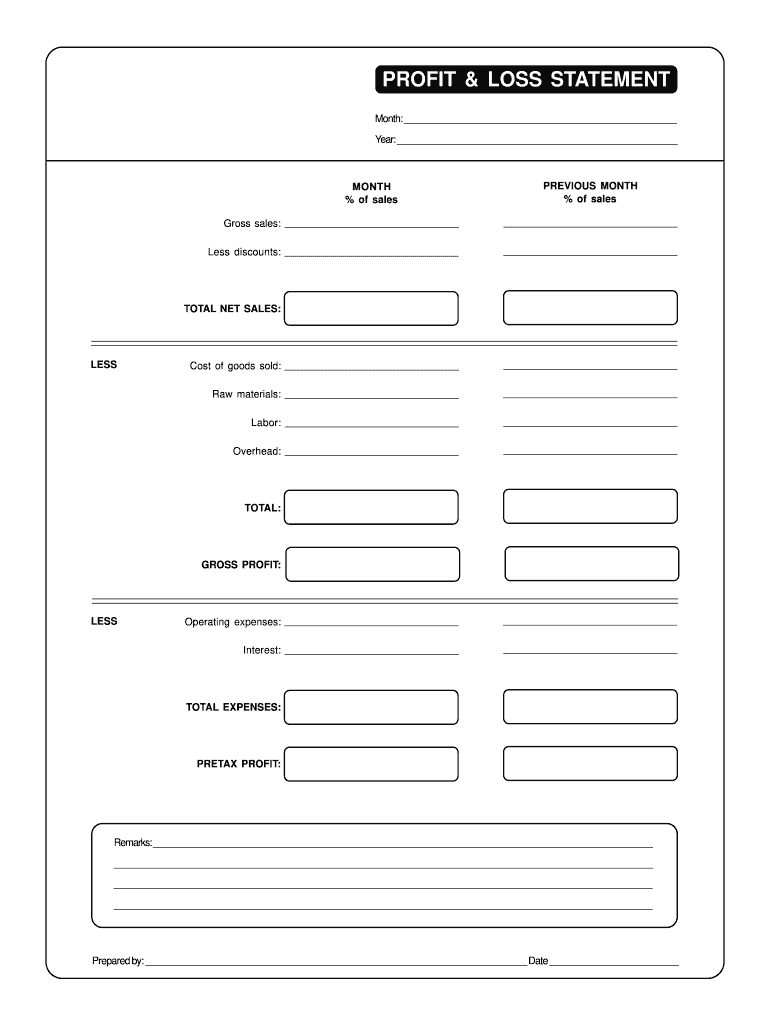 Printable Blank Profit And Loss Statement