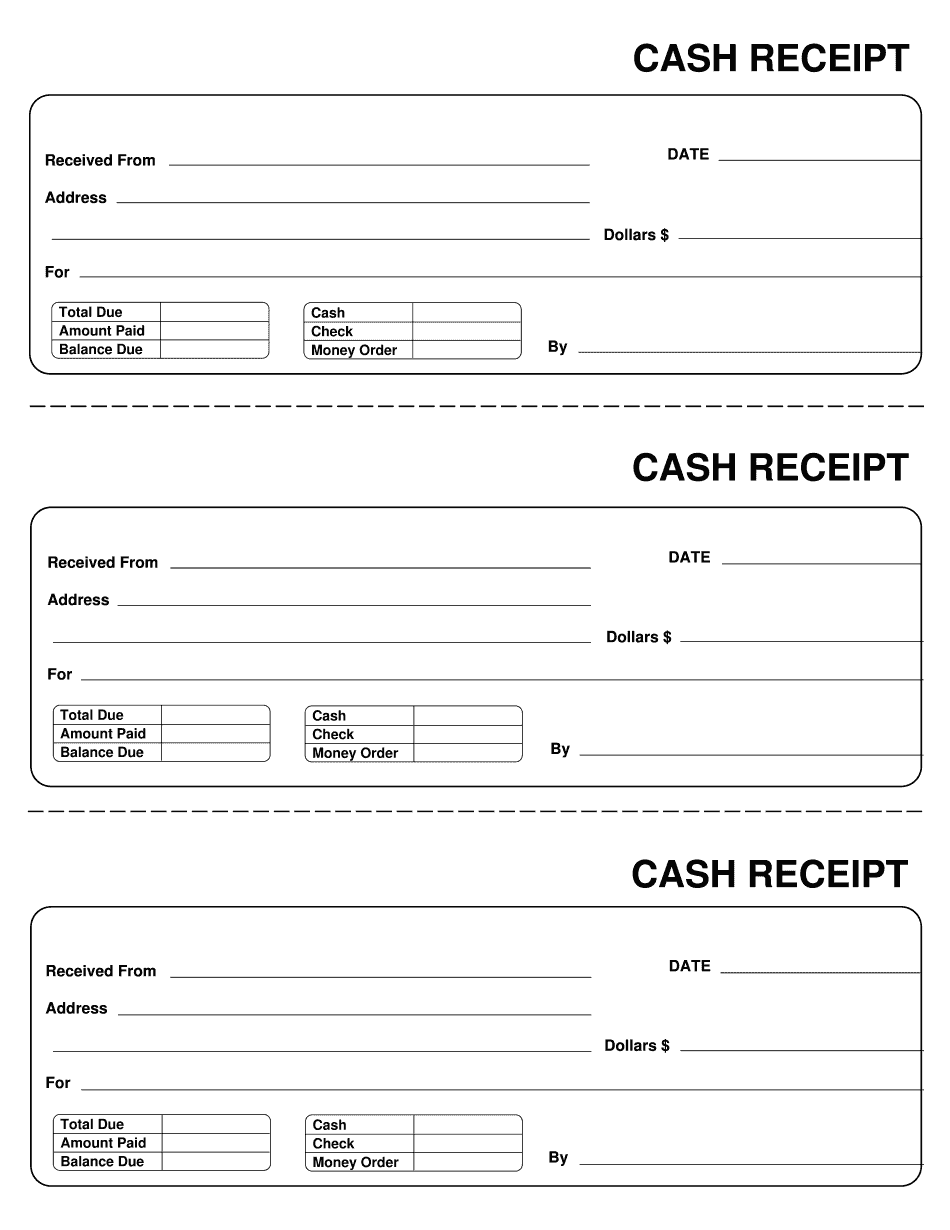 Rent receipt filled out