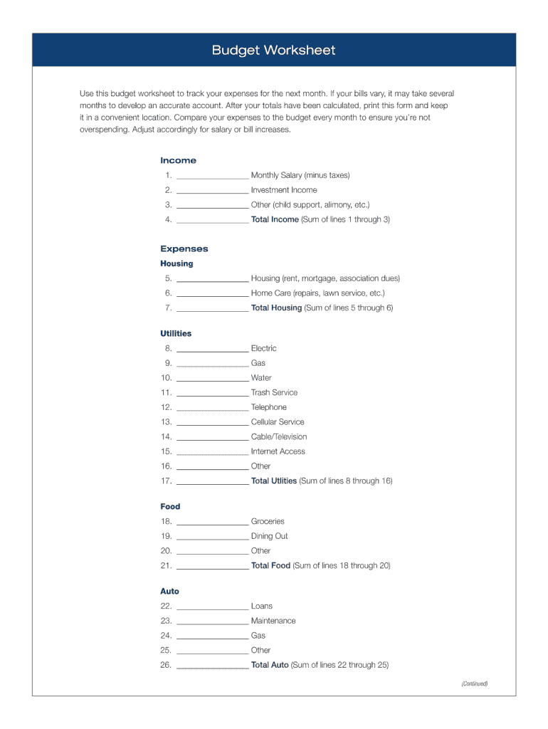 household budget worksheet pdf Preview on Page 1