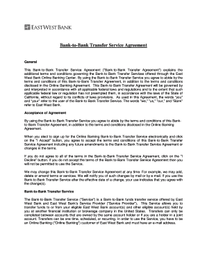 Bank-to-Bank Transfer Service Agreement - East West Bank