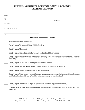 Georgia Abandoned Motor Vehicle Checklist