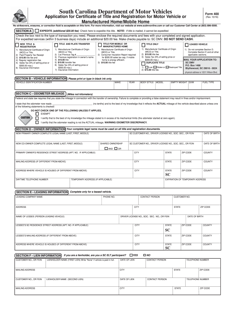 scdmv form 400 Preview on Page 1.