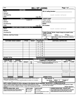 freight bill of lading form