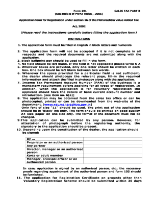 Maharashtra Sales Tax Registration Form 101