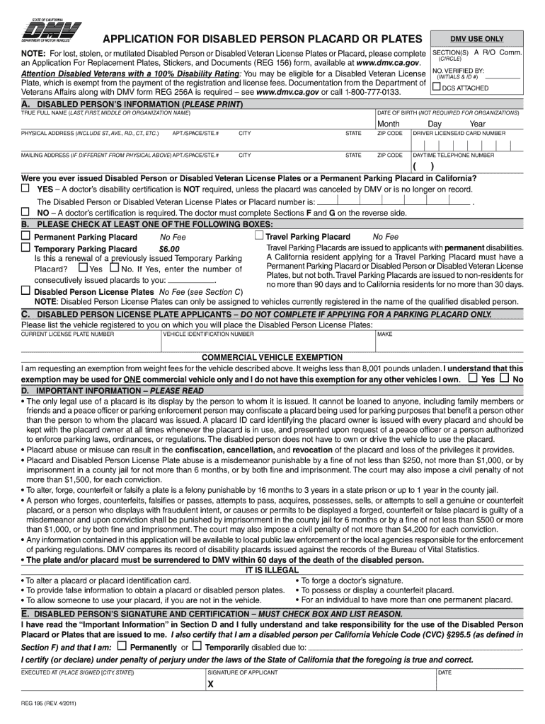 Dmv Handicap Placard Form Pdf Fill Online Printable Fillable Blank