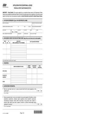 California Occupational License Application