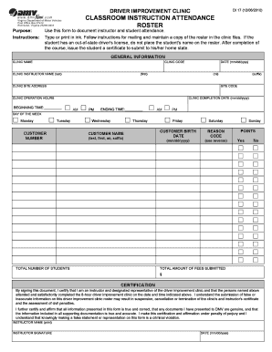 attendance roster form