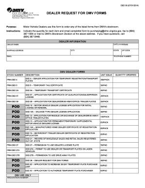 Dealer Request for DMV Forms