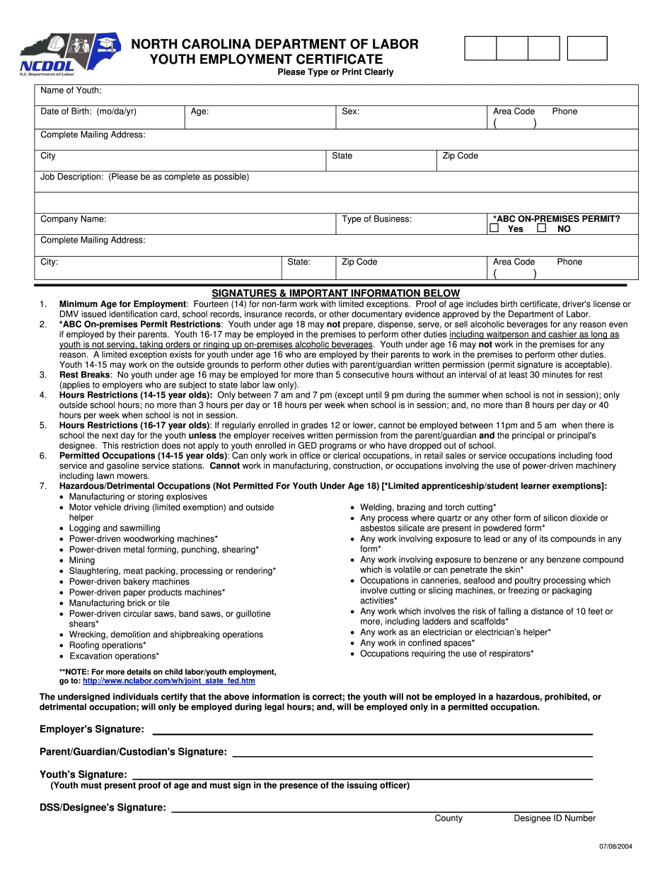 NC Workers Permit Form