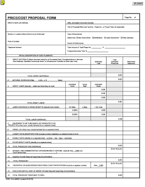 Bid submission sheet - cost proposal form